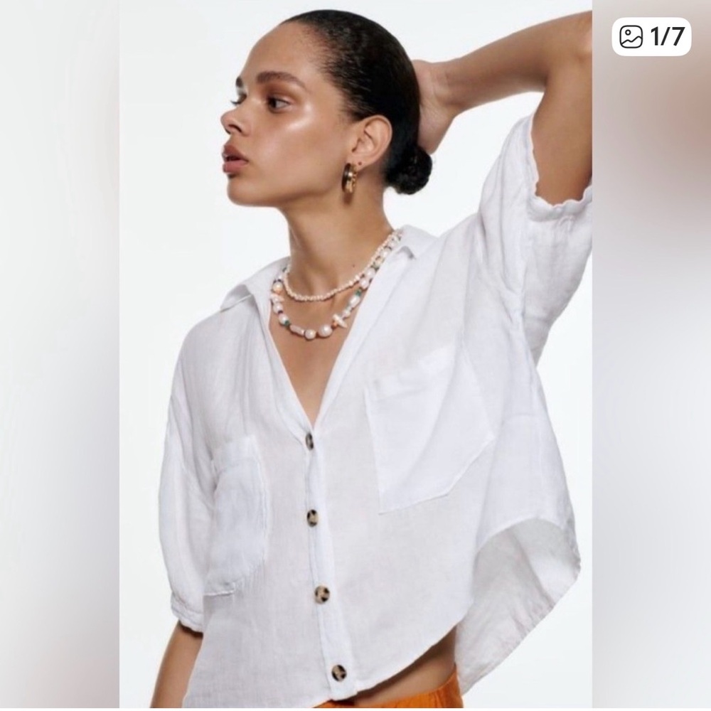Zara White Button-Down Linen Shirt
